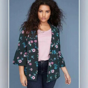 Lane Bryant the Bryant Blazer Floral Flare Bell Sleeves Green Women’s Size 26